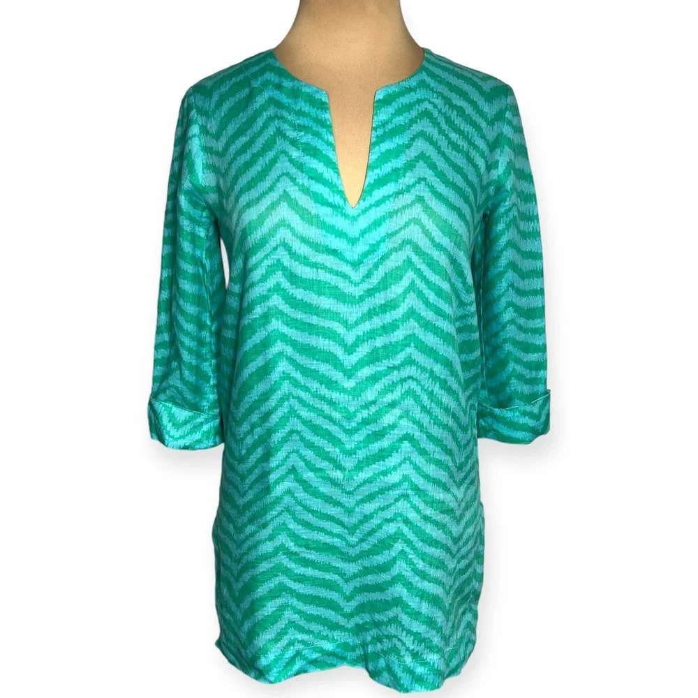 Lilly Pulitzer blue green zebra print tunic size xs Marco Island Linen